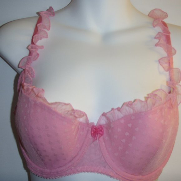 Vtg NEW Victoria's Secret Angels Pink Ruffled Heart Balconet, 36D - Picture 2 of 10
